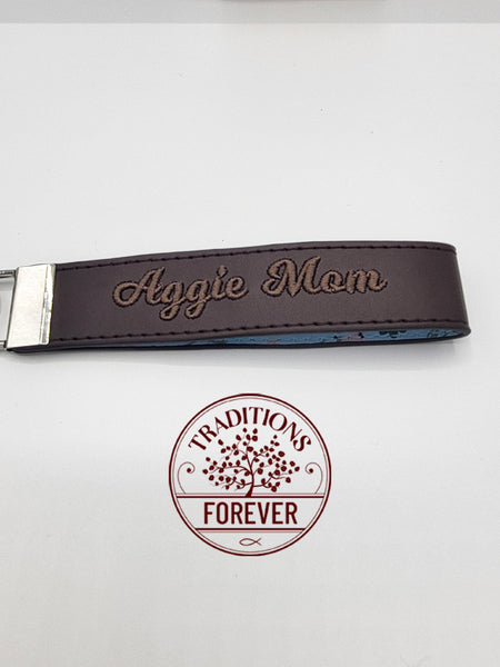 AGGIE MOM | Premium Keychain Fob | Embroidered Stitching |  CARAMEL
