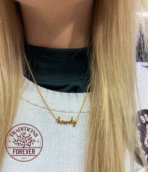 Texas Aggie Necklace | Texas Aggie HOWDY Necklace | 18k Gold Vermeil