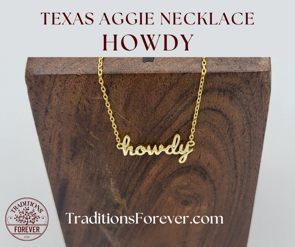 Texas Aggie Necklace | Texas Aggie HOWDY Necklace | 18k Gold Vermeil
